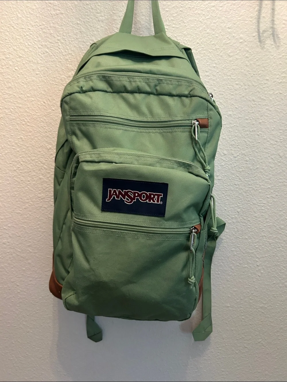 Jansport Light Green Backpack with Front Logo Patch